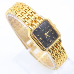 Collezio Watch Womens Gold Tone Stainless Steel Classic Quartz Black Dial 90s